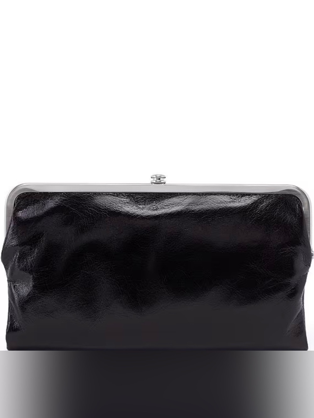 HOBO Lauren Women's Black Leather Handbag Double Frame Clutch Wallet EUC